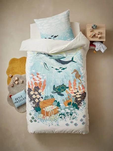 Drap-housse Enfant DEEP OCEAN écru Rayé Caramel - Vertbaudet 4 Drap-housse Enfant DEEP OCEAN écru Rayé Caramel - Vertbaudet – Image 2