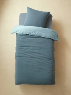 Parure Enfant Bicolore Housse De Couette + Taie D'oreiller En Gaze De Coton Bleu - Vertbaudet -Literie Pour Bébé parure enfant bicolore housse de couette taie doreiller en gaze de coton 2