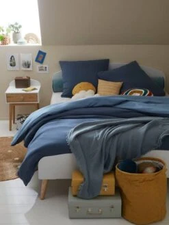 Parure Enfant Bicolore Housse De Couette + Taie D'oreiller En Gaze De Coton Bleu - Vertbaudet -Literie Pour Bébé parure enfant bicolore housse de couette taie doreiller en gaze de coton 5