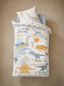 Parure Enfant JURASSIC CAMP Oeko-Tex® Blanc Imprimé - Vertbaudet -Literie Pour Bébé parure enfant jurassic camp oeko tex 1