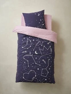 Parure Housse De Couette + Taie D'oreiller Avec Détails Phosphorescents MISS CONSTELLATION Marine / Parme - Vertbaudet -Literie Pour Bébé parure housse de couette taie doreiller avec details phosphorescents miss constellation 1