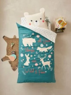 Parure Housse De Couette + Taie D'oreiller Enfant En Coton Bio* NATURE SAUVAGE Bleu - Vertbaudet