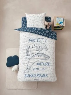 Parure Housse De Couette + Taie D'oreiller Enfant En Coton Bio* Ô MA BANQUISE Marine / écru - Vertbaudet